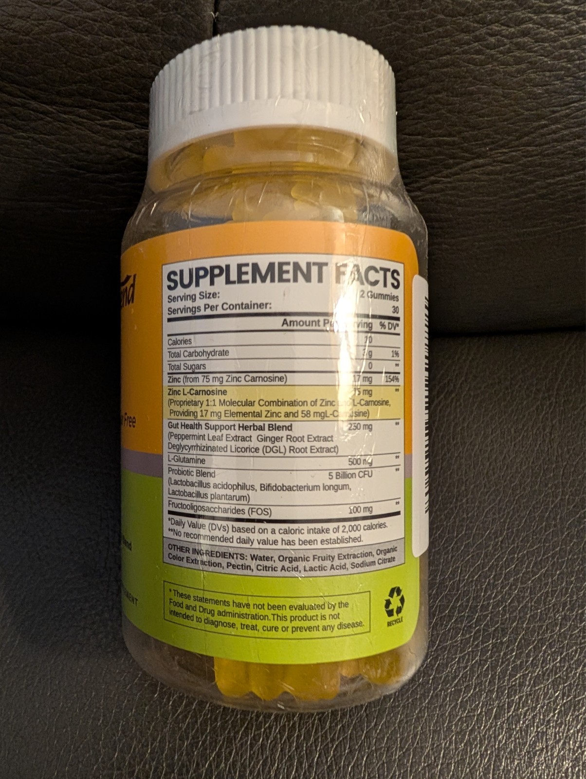 Zinc Carnosine Supplement 75mg with 500mg L-Glutamine & 5B CFU Probiotics – Gut