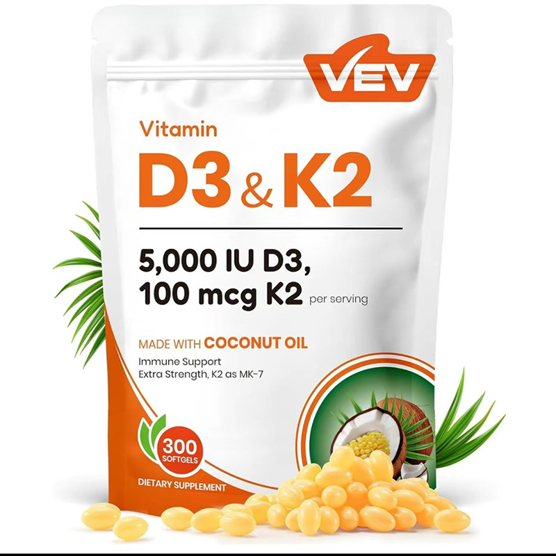 Vitamin D3 K2 10000 lU,300Virgin Coconut OilSoftgels,2in 1 Vitamins Formula