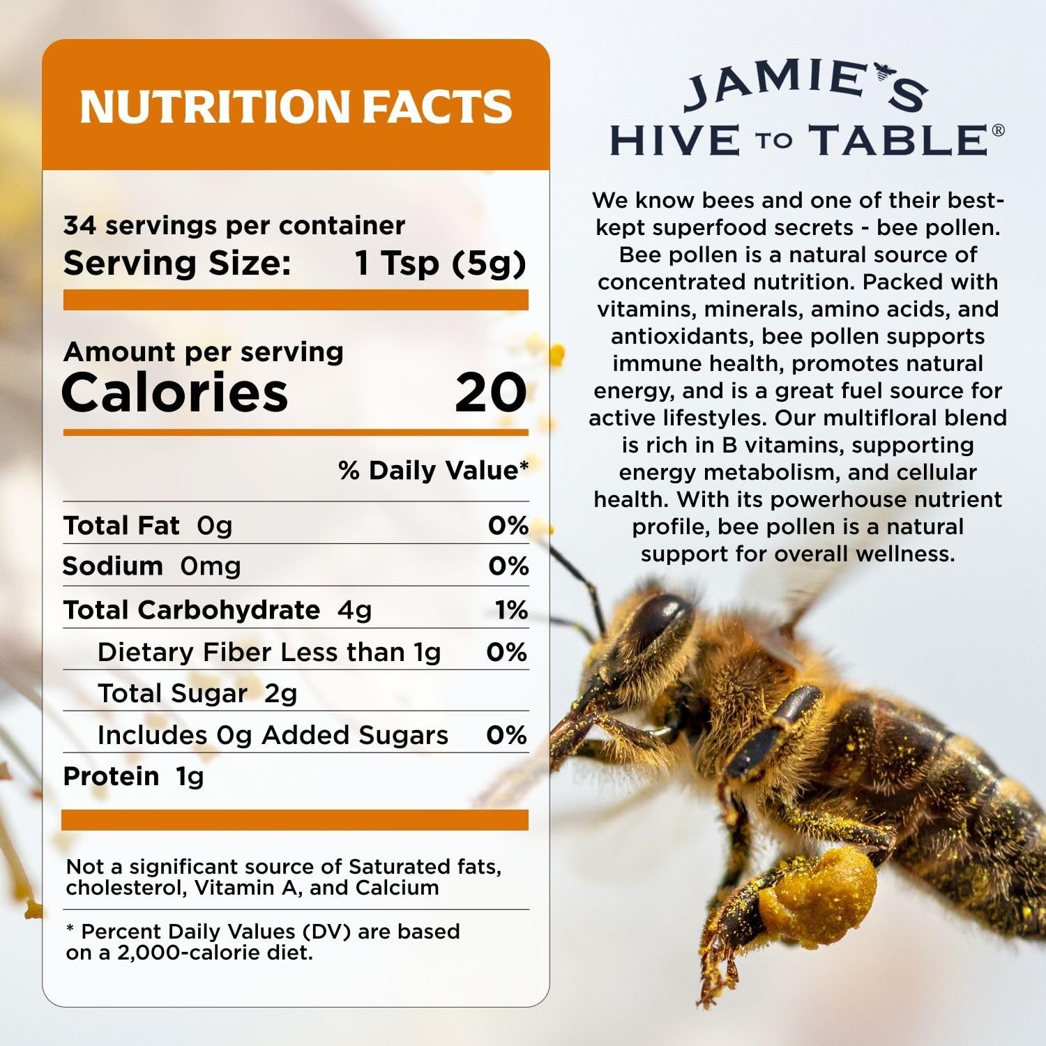 100% Pure Bee Pollen Granules 6 oz – Raw Natural Energy Boost, Immunity Support,