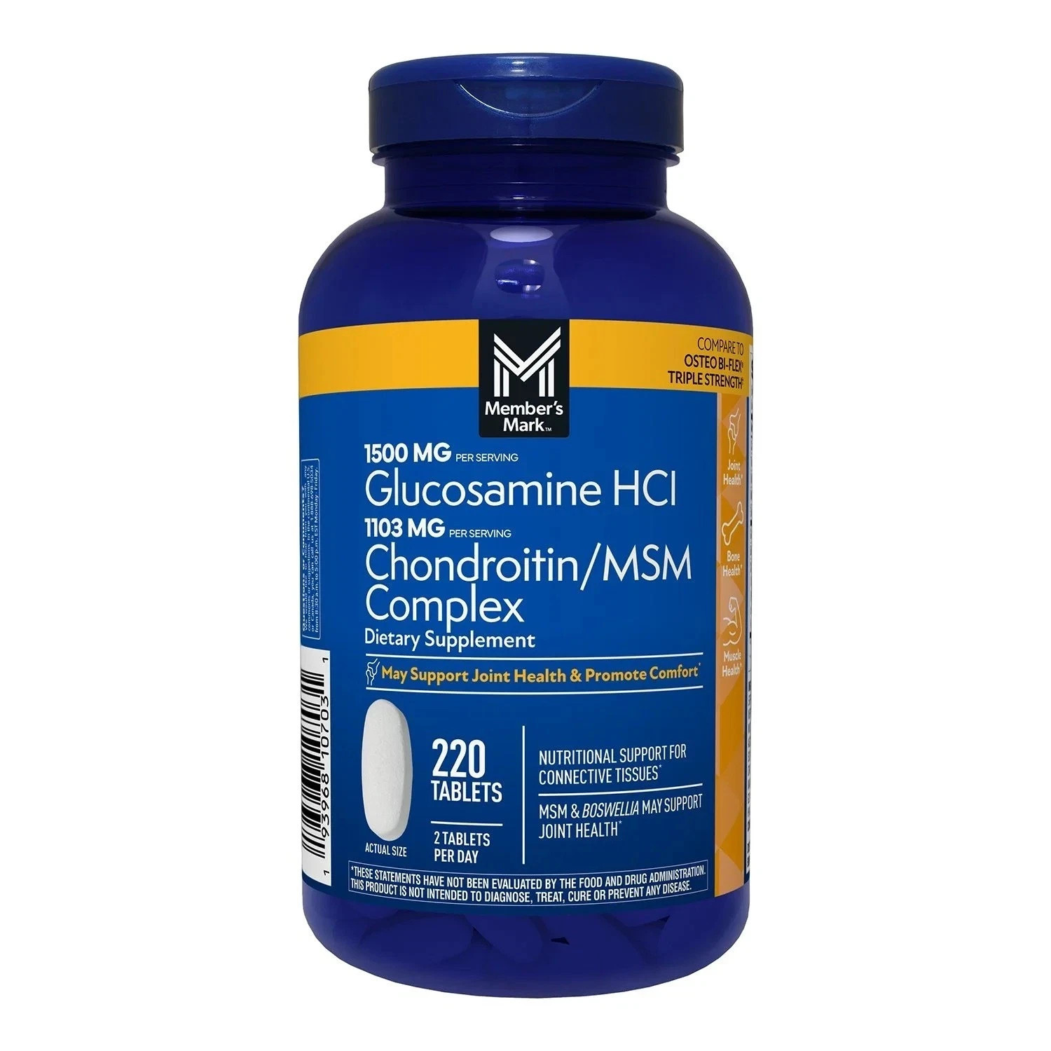 Member’s Mark Glucosamine HCL and Chondroitin/MSM Complex Tablets,220ct.