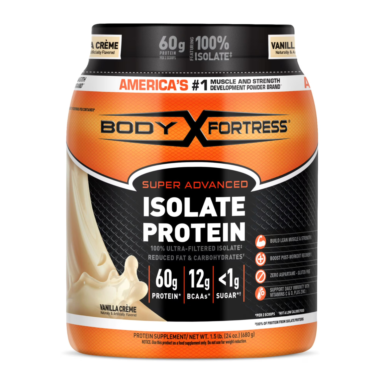 Body Fortress Super Advanced 100% Ultra-filtered Isolate Protein Powder, Vanilla