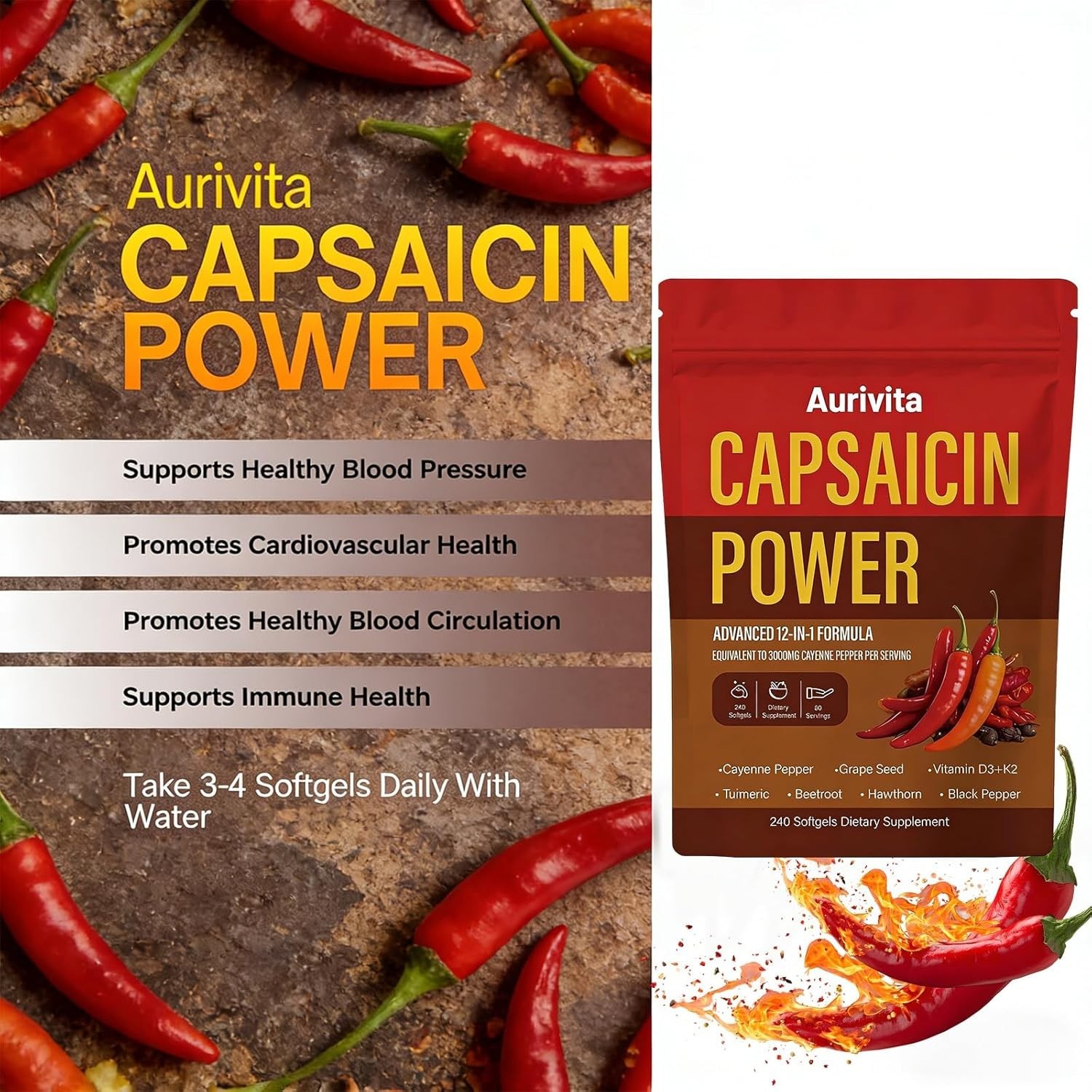 Capsaicin Power, Capsaicin Softgels, Cayenne Pepper & Beetroot Extracts with V