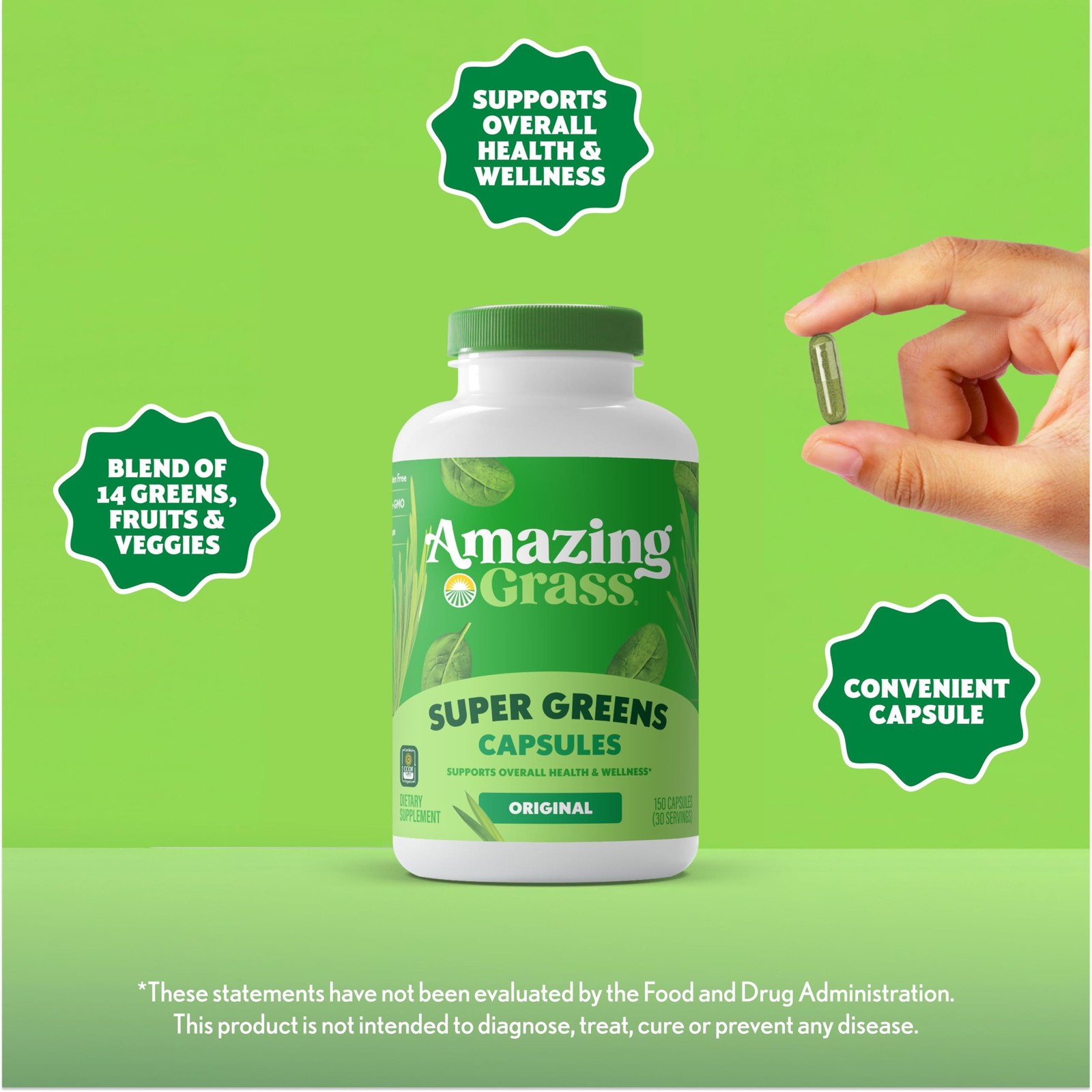 Amazing Grass Super Greens Capsules, Superfood, Greens Pills, Organic Spiruli…
