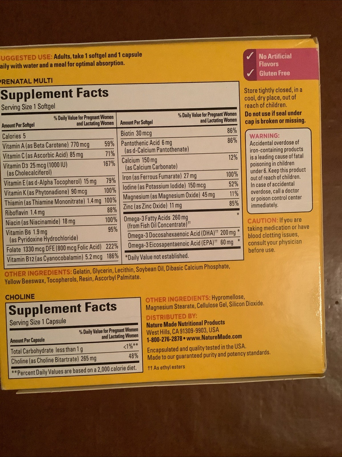 Nature Made Prenatal Multi + Choline~Folic Acid + DHA + 265mg Choline New In Box