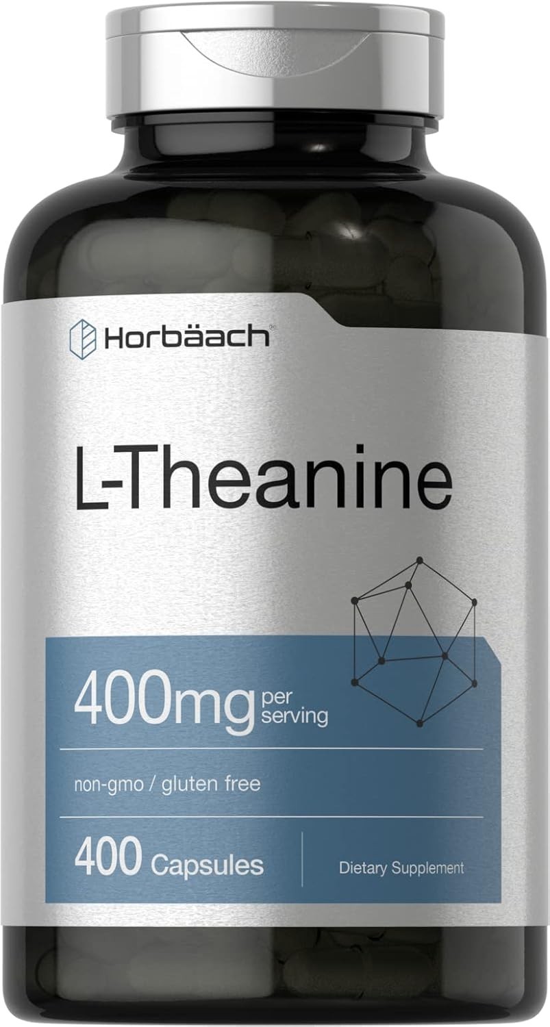 Horbäach L-Theanine 400mg | 400 Capsules | High Potency Supplement | Non-GMO & G