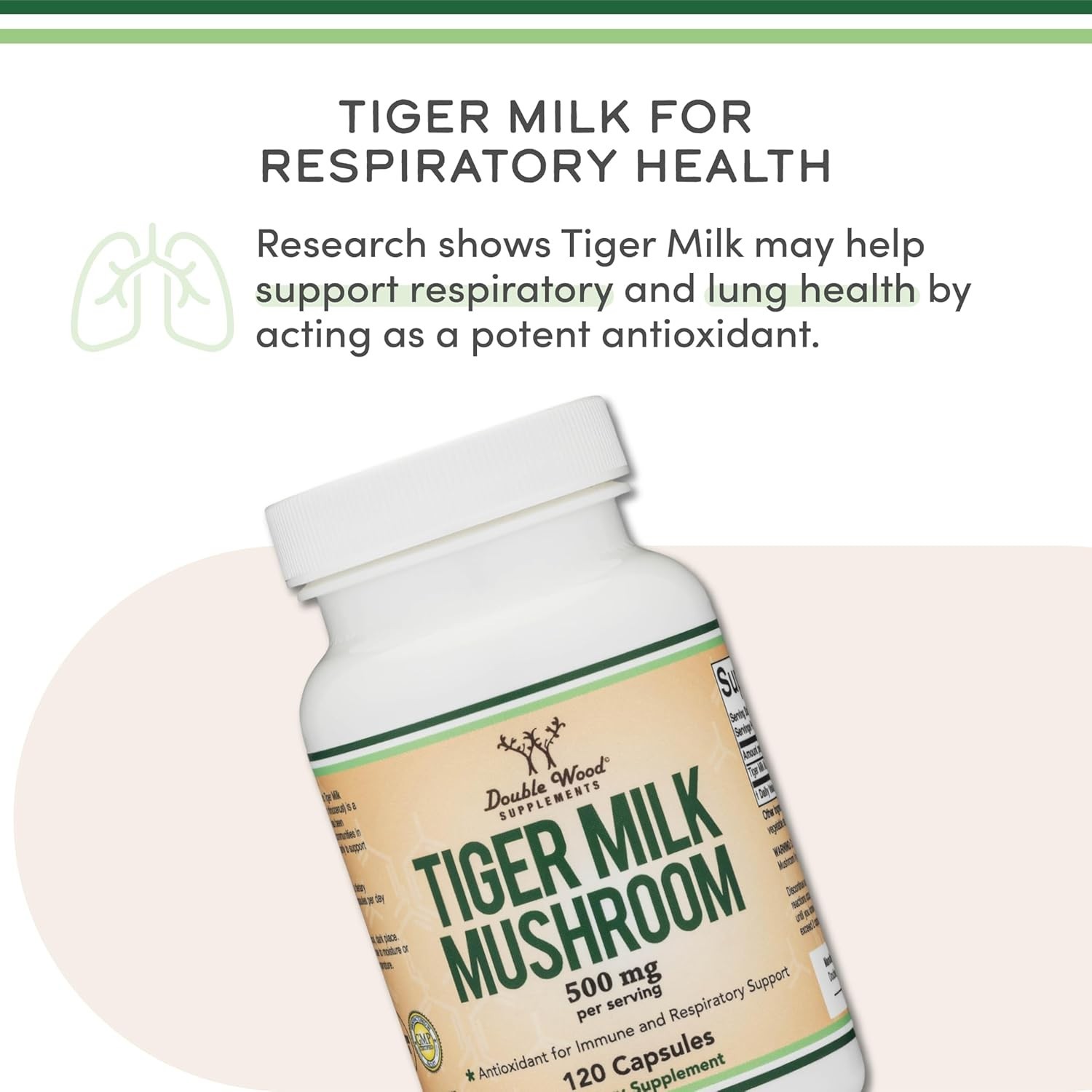 Tiger Milk Mushroom Supplement – 500mg Respiratory Health Boost, 120 Capsules