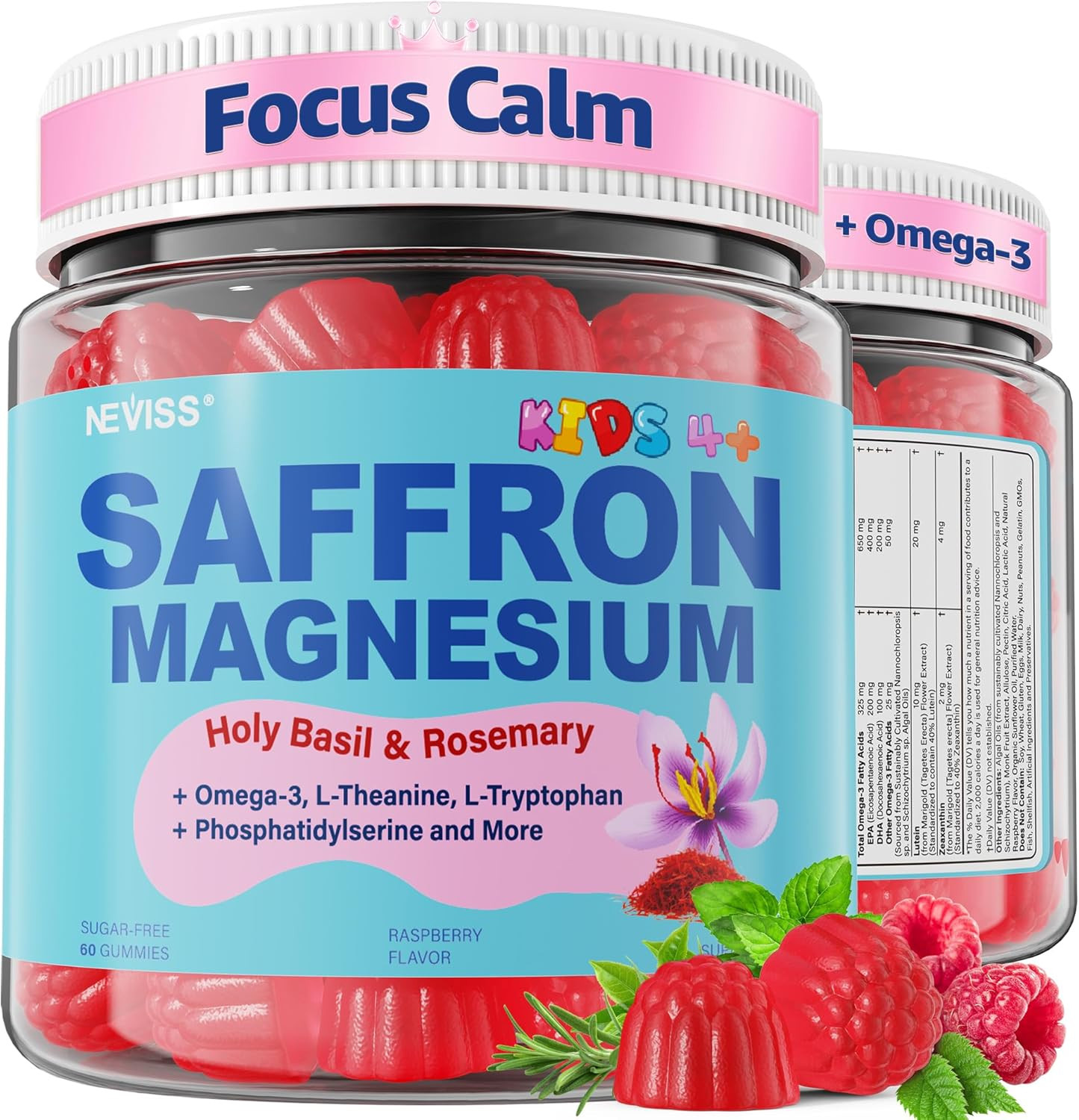 Saffron + Magnesium Glycinate+ Omega-3 – Calm Focus Gummies for Kids 4+, Saffron
