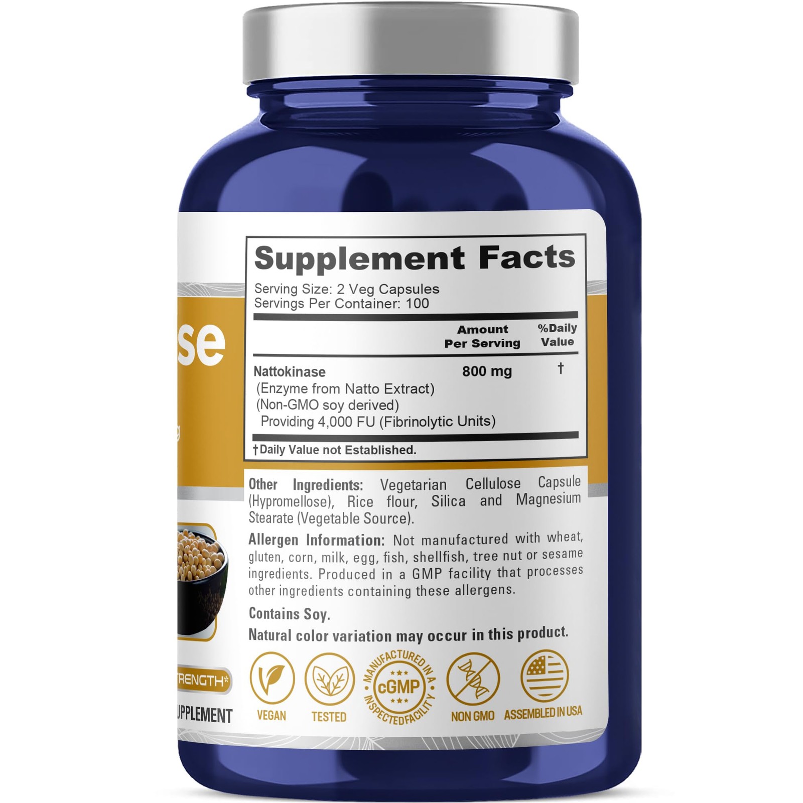 Nattokinase 4000 FU 800mg, 200 Veggie Capsules 200 Count (Pack of 1)