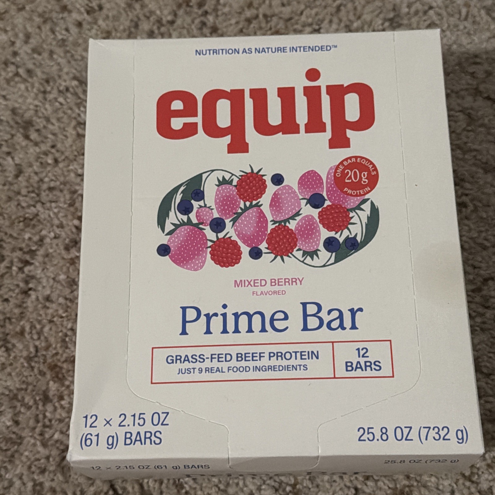 Equip Prime Bar Mixed Berry Grass-Fed Beef Protein Bars 12 Pack 20g Protein