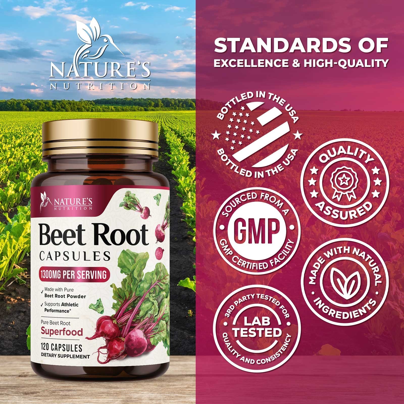Beet Root Capsules 1300mg Beetroot Powder Extract