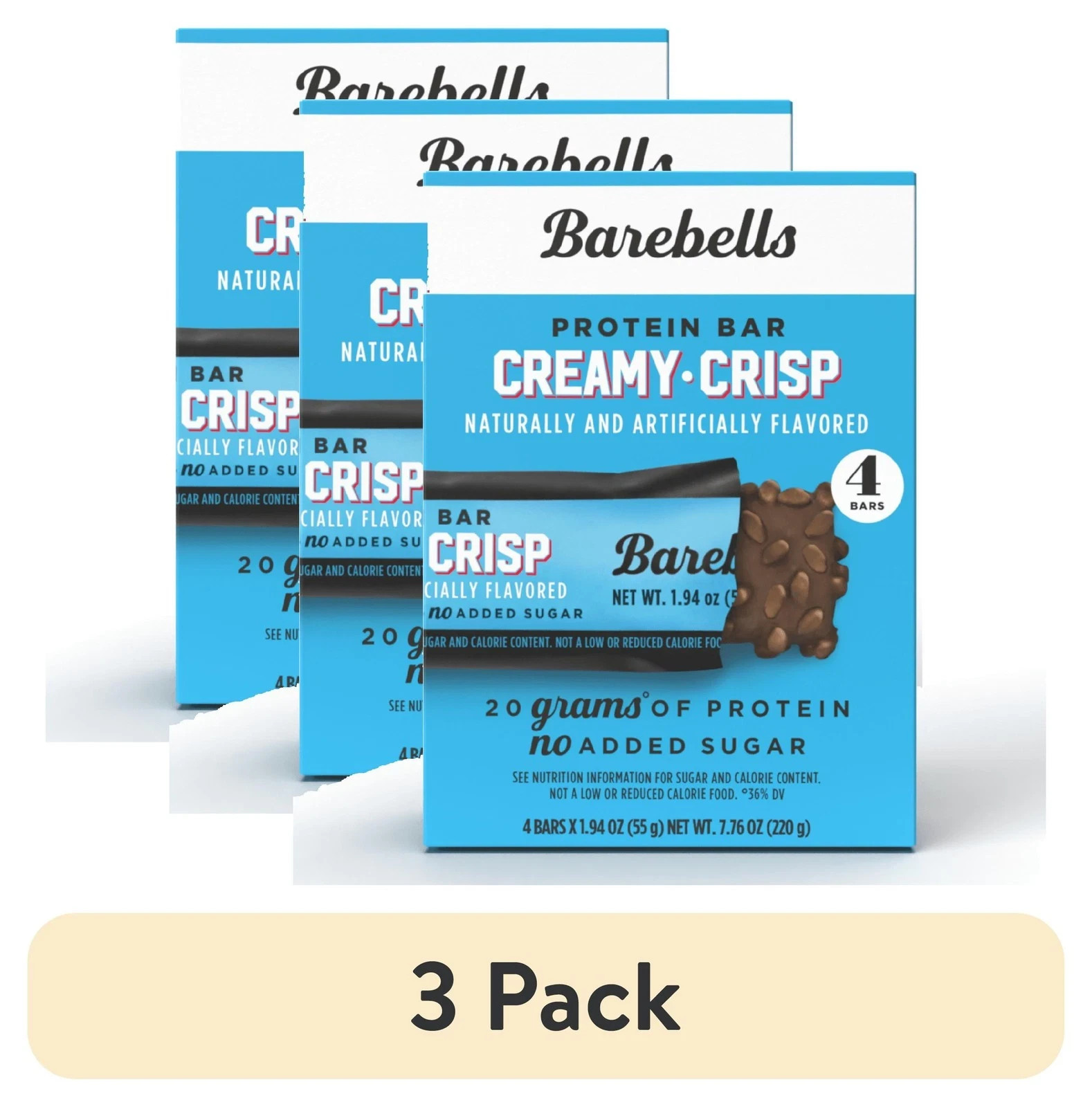 (3 pack) Barebells Protein Bars, Creamy Crisp, 20g High Protein, 1.9oz, 4 Count