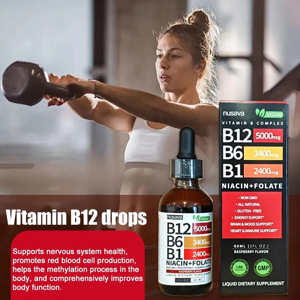 1-5 Pack Nusava Vitamin B12 B6 Liquid Drops Sublingual B-Complex 5000mcg