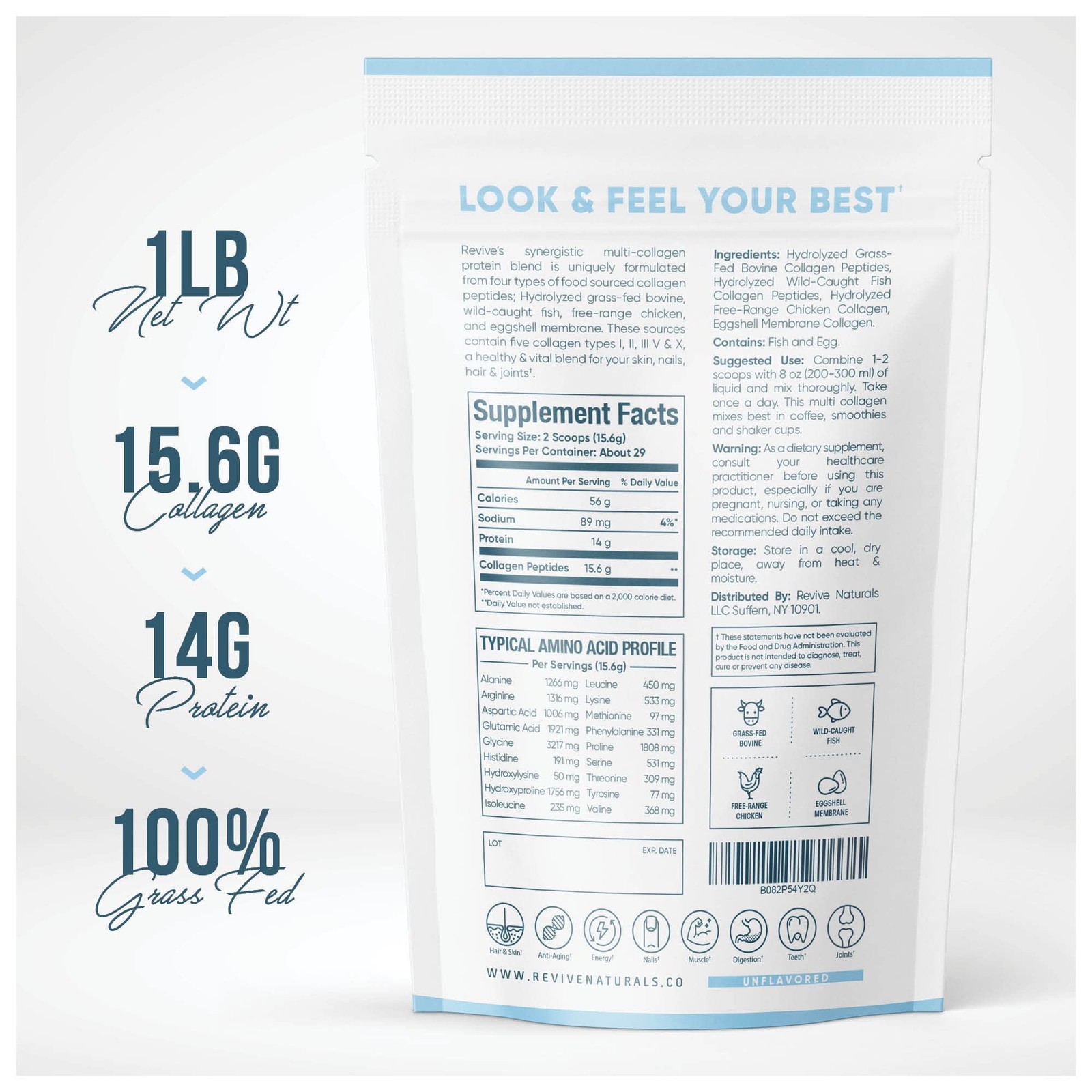 Multi Collagen Hydrolyzed Protein Powder (16oz) – Types 1 Pound (Pack of 1)