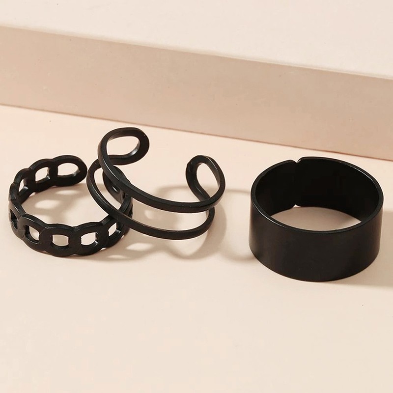 3/6pcs Vintage Black Rings Set For Women Girls Punk Metallic Geometric SimpCRzd