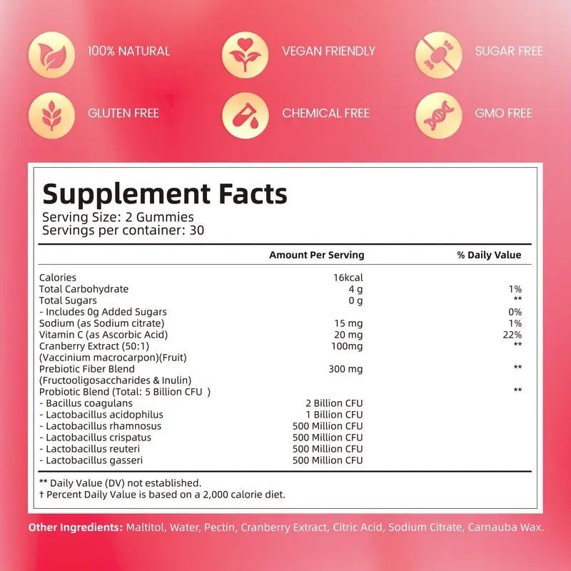 Cranberry Probiotic Gummies Vegan Women Balance Support 60ct