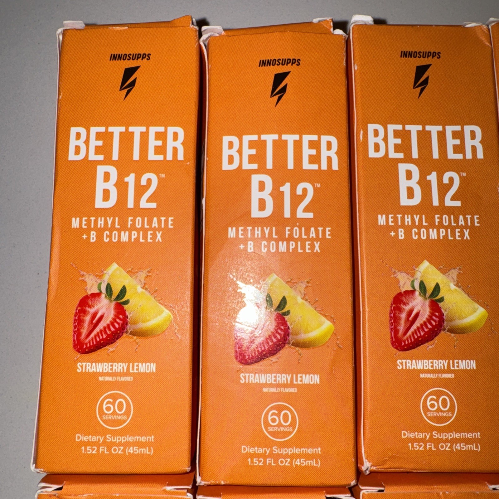 10 total Innosupps Better B12 Methyl Folate B Complex Strawberry Lemon 45ml