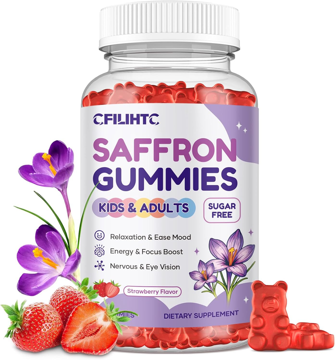 Saffron Gummies for Kids & Adults, 20-In-1 Saffron Supplements with 88.5Mg Saffr