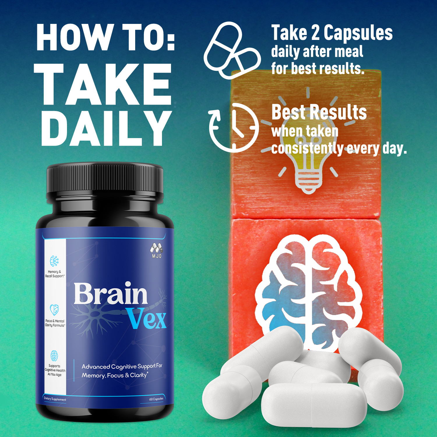 (5 Pack) BrainVex Advanced Support Vitamin Max Supplement Brain Vex 300 Capsules