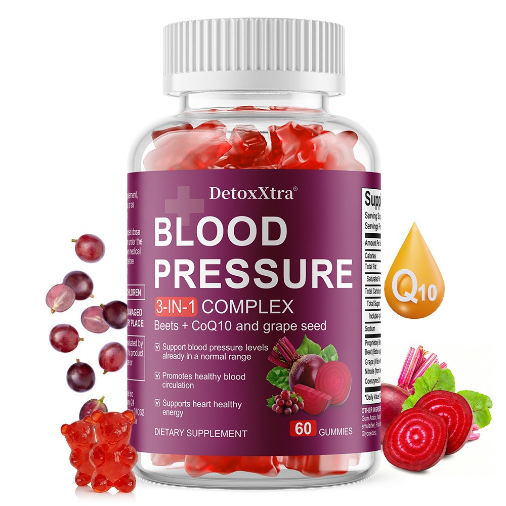 3-in-1 Blood Pressure Gummies,Beet Root with CoQ10&Grape Seed Extract 60 Gummies