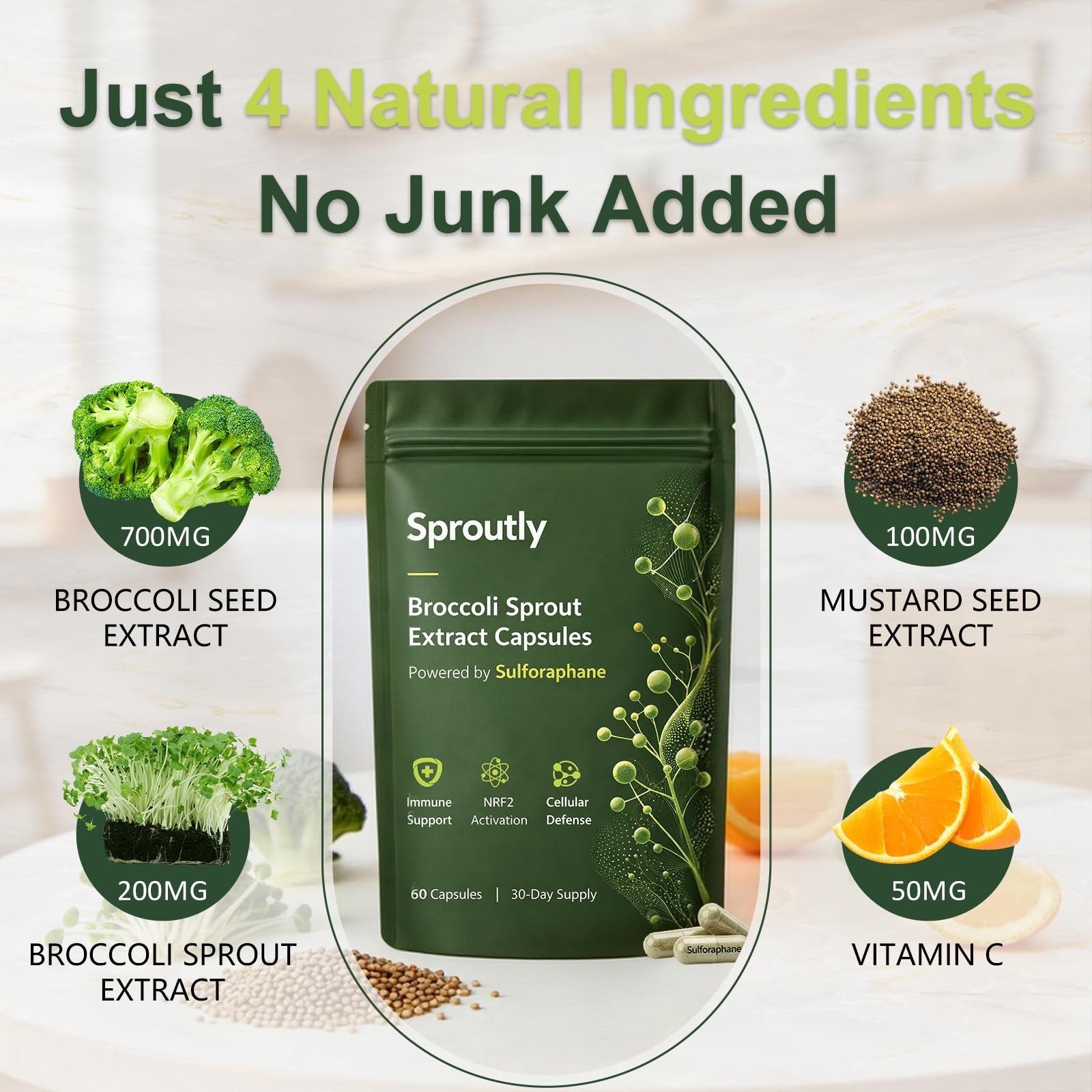 Keravive Hair Sproutly Broccoli Sprout Extract Capsules with Glucoraphanin &