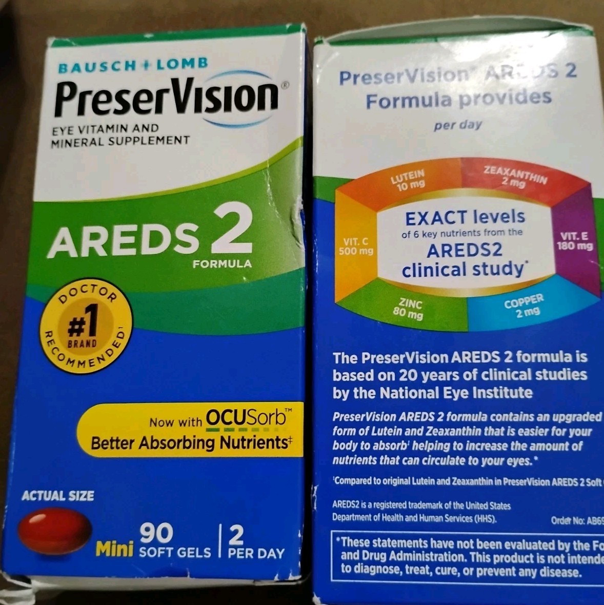 2 Bausch Lomb 90ct. PreserVision Areds 2 Eye Vit & Mineral EXP 12/25 Box Damage