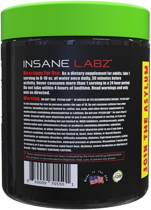 Psycho Sam, High Stimulant Pre Workout Powder, 30 Srvgs 30 Servings Pack of 1…