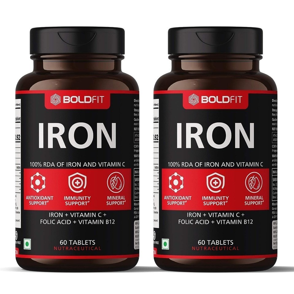 2 X Boldfit Iron Supplement for Women & Men with Vitamin c & Folic Acid 60 Tabs