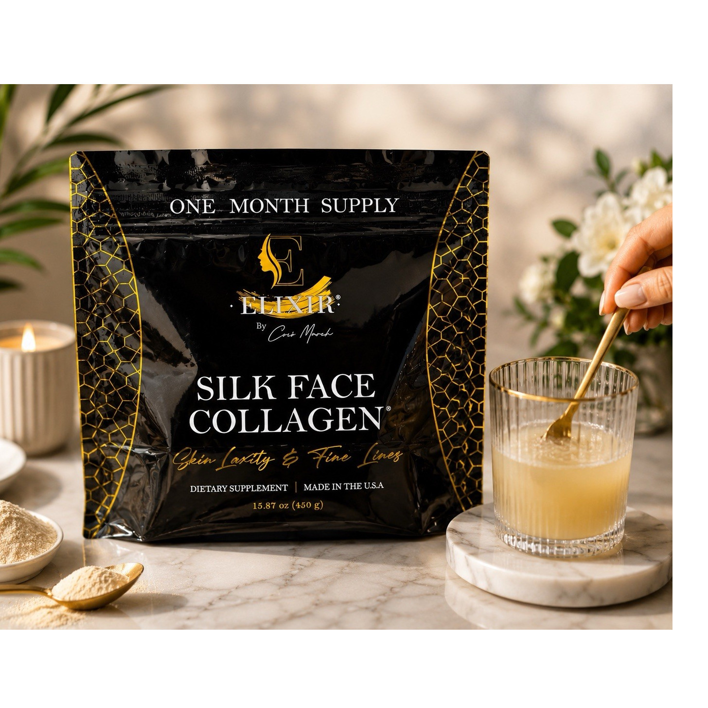 Elixir Silk Face Collagen By Coco March Powder 15.87oz Skin Elasticity Exp 2030