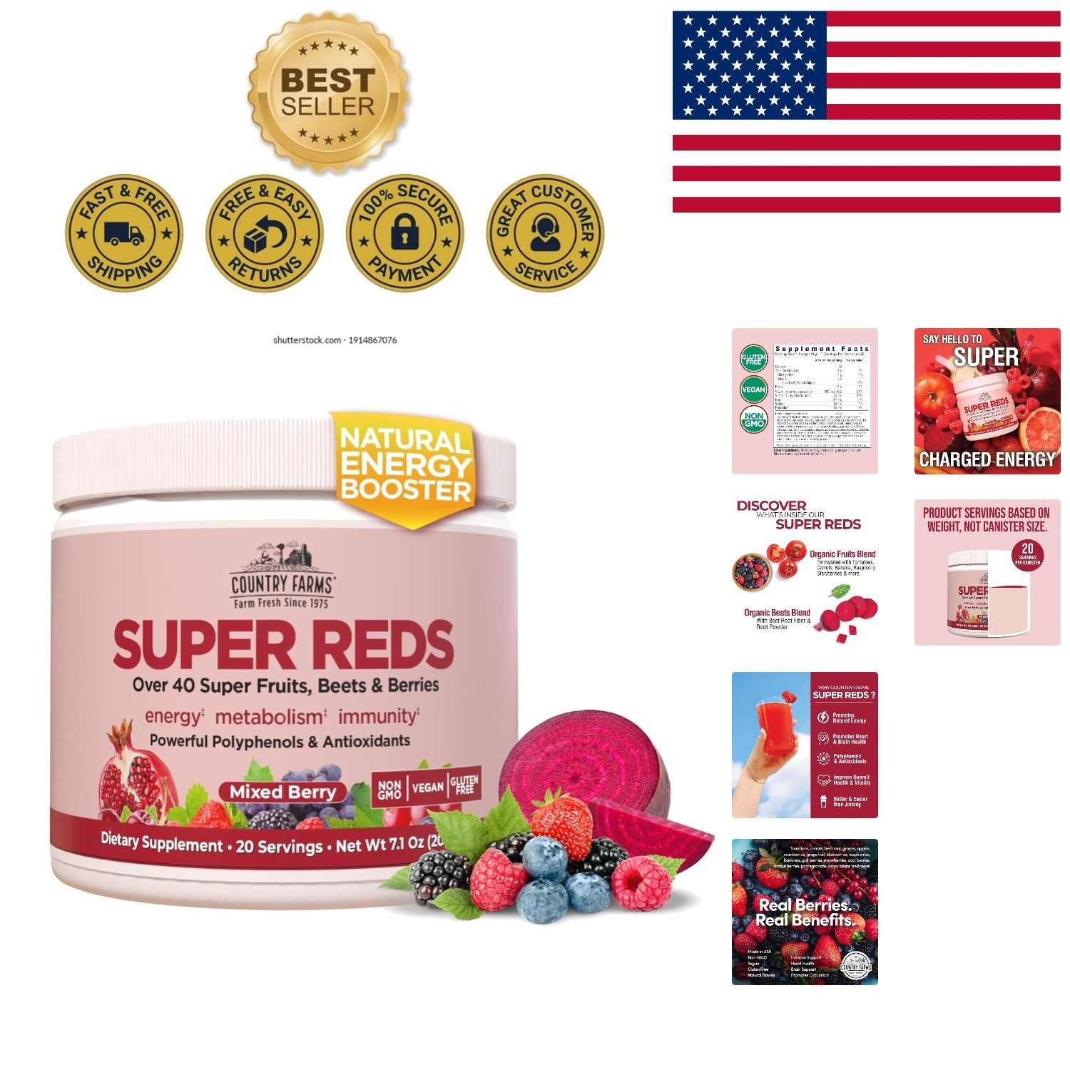 Super Reds Superfood Powder – 48 Energizing Antioxidants in Mixed Berry Flavor