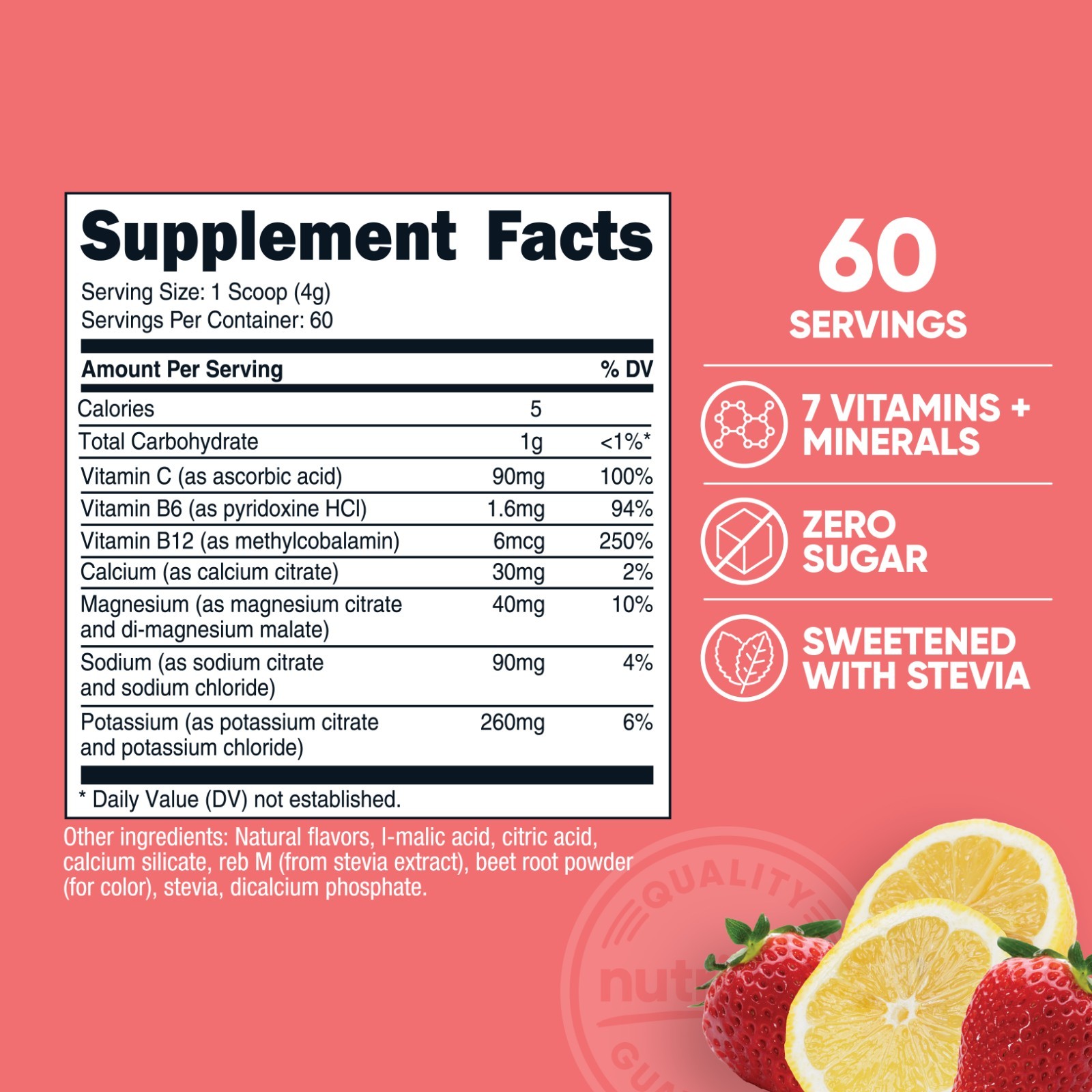 Nutricost Electrolytes Complex Powder (Strawberry Lemonade) 60 Servings – Stevia