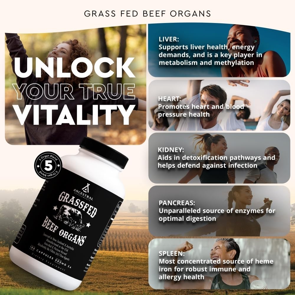 Ancestral Supplements Grass Fed Beef Organ Supplement, Supports Whole Body We…