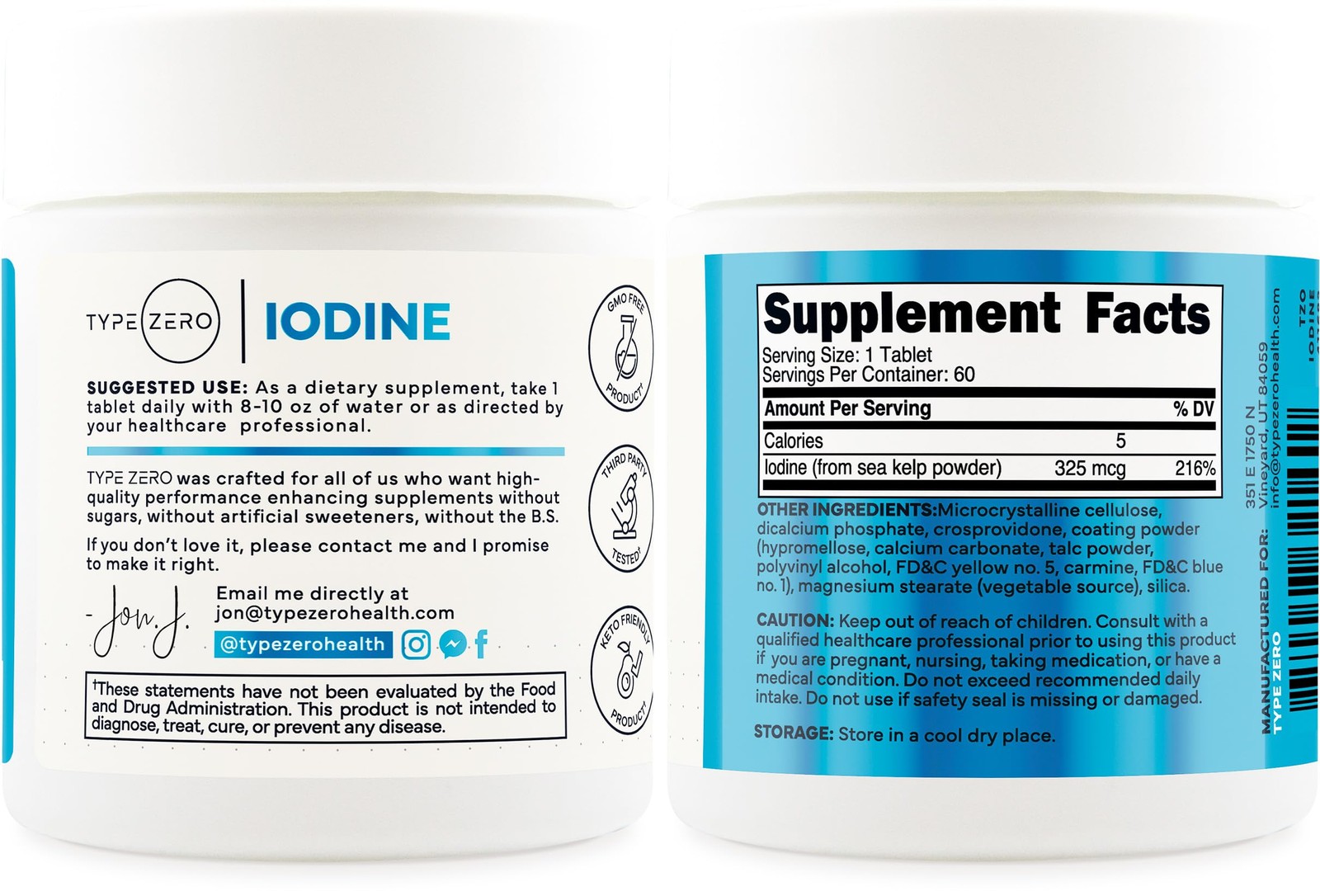 Clean Iodine Tablets (60 Servings, 325 MCG Per Serving) – from Sea Kelp, Non-…