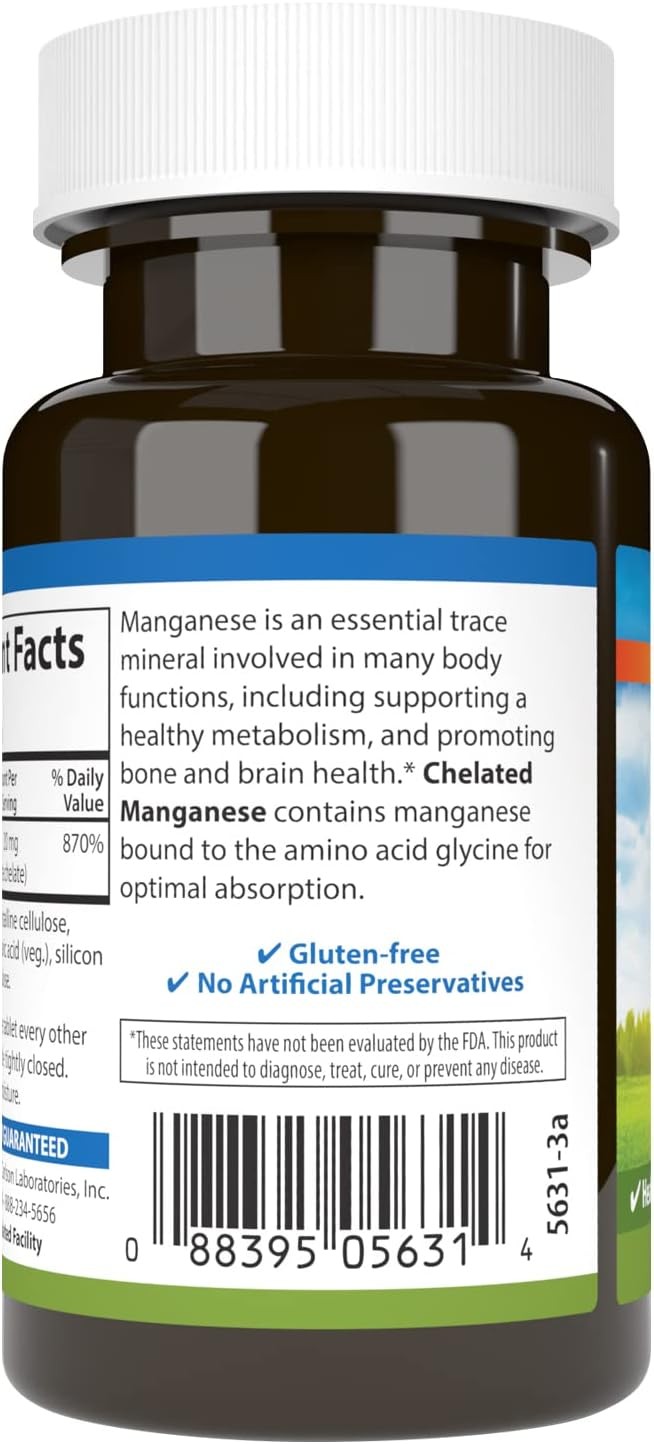 Carlson – Chelated Manganese, 20 mg, Superior Absorption, Healthy Metabolism, Bo