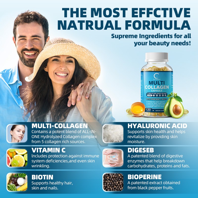 Multi Collagen Type I, II, III, V, X with Hyaluronic Acid Vitamin C Joint Health