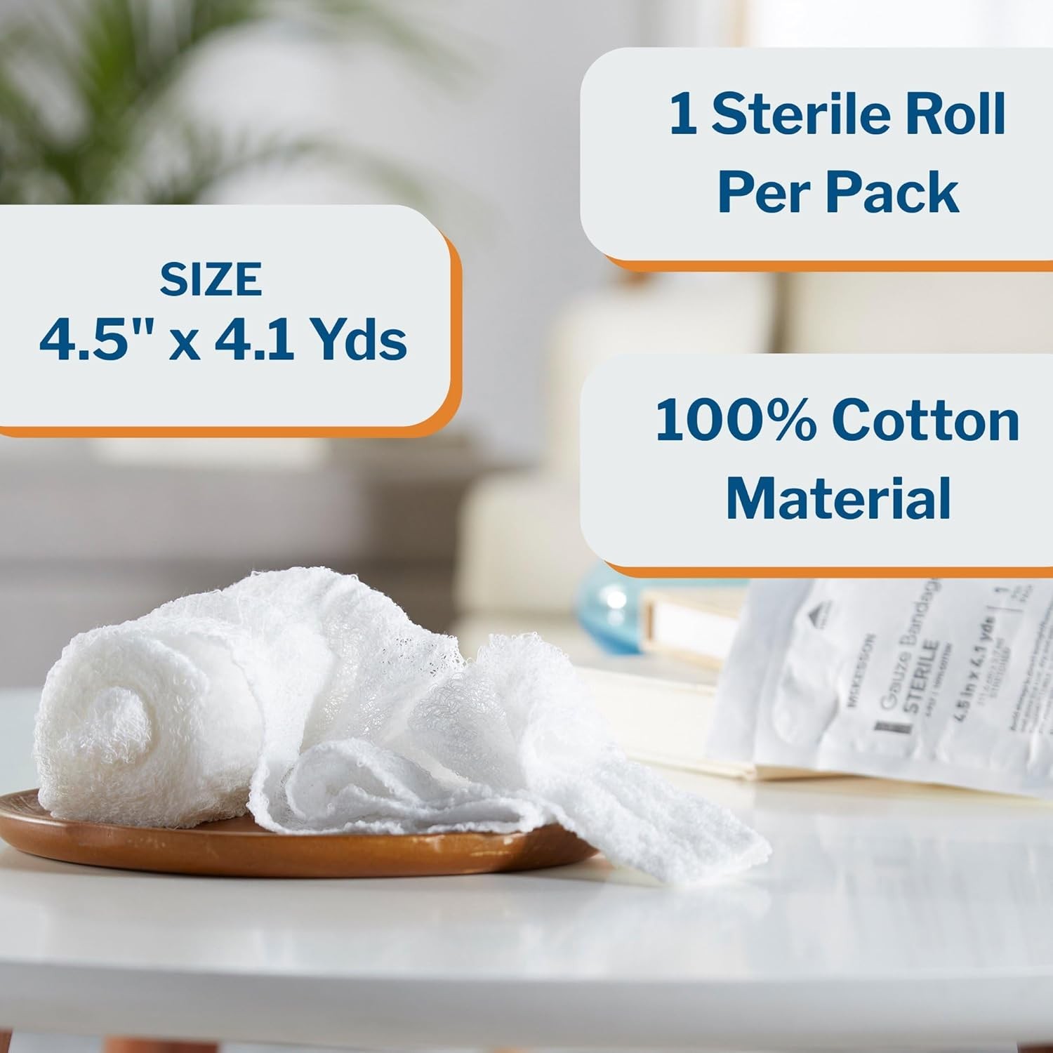 McKesson 100 Pack Sterile Gauze Roll Bandages, 4.5 in x 4.1 Yards, 6-ply Premi