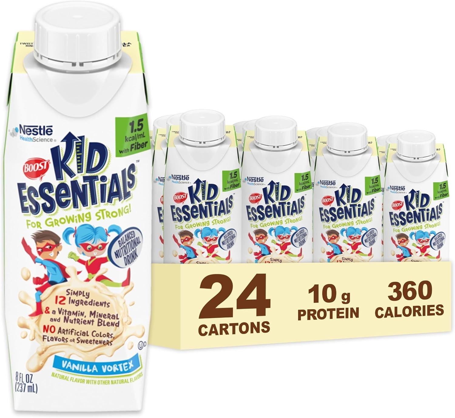 Nestle BOOST Kid Essentials 1.5 w/ Fiber Vanilla Vortex 8 oz. cs/24 ex JAN 2027