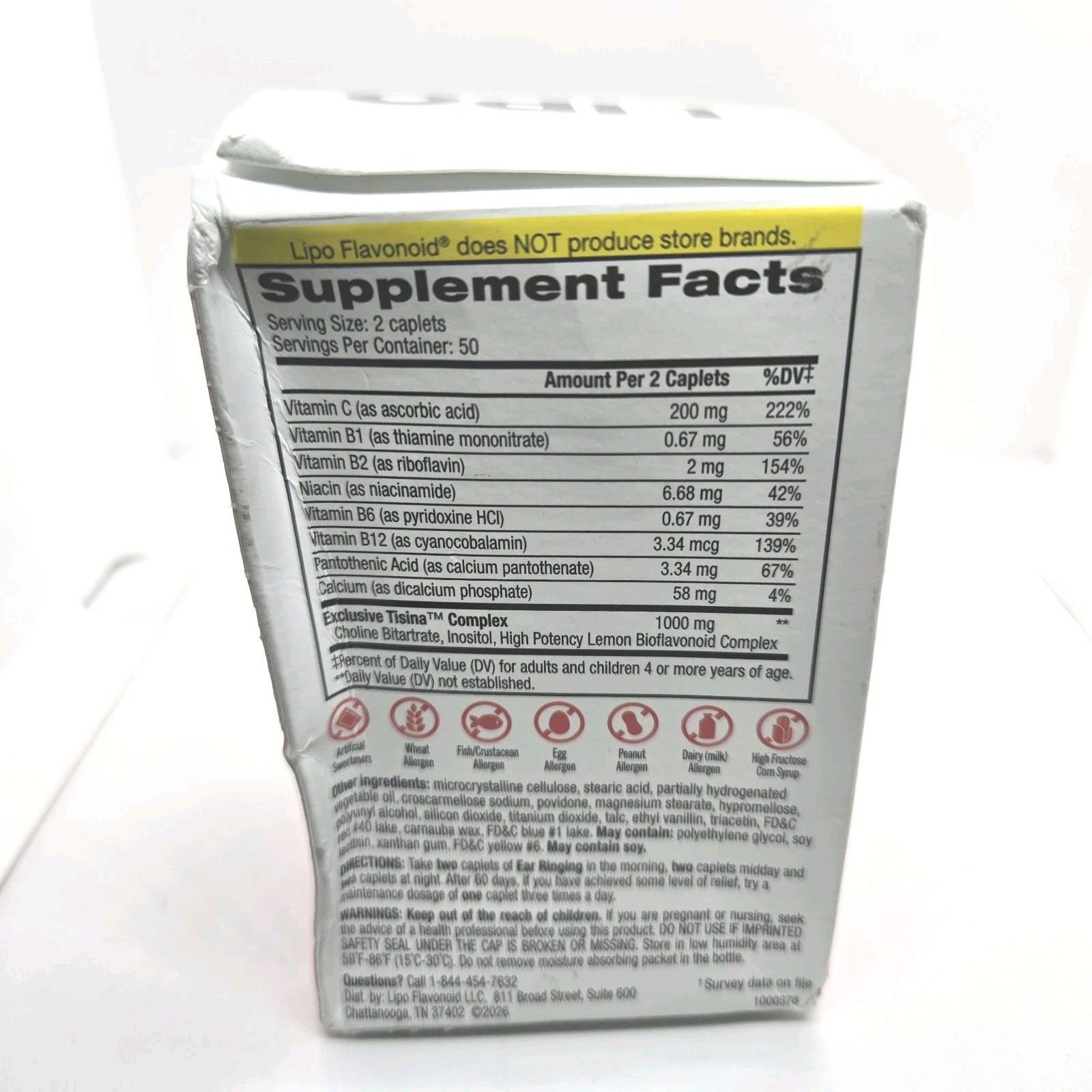 Lipo Flavonoid Plus Ear Ringing Dietary Supplement Caplets 100 Count Exp 11/2028