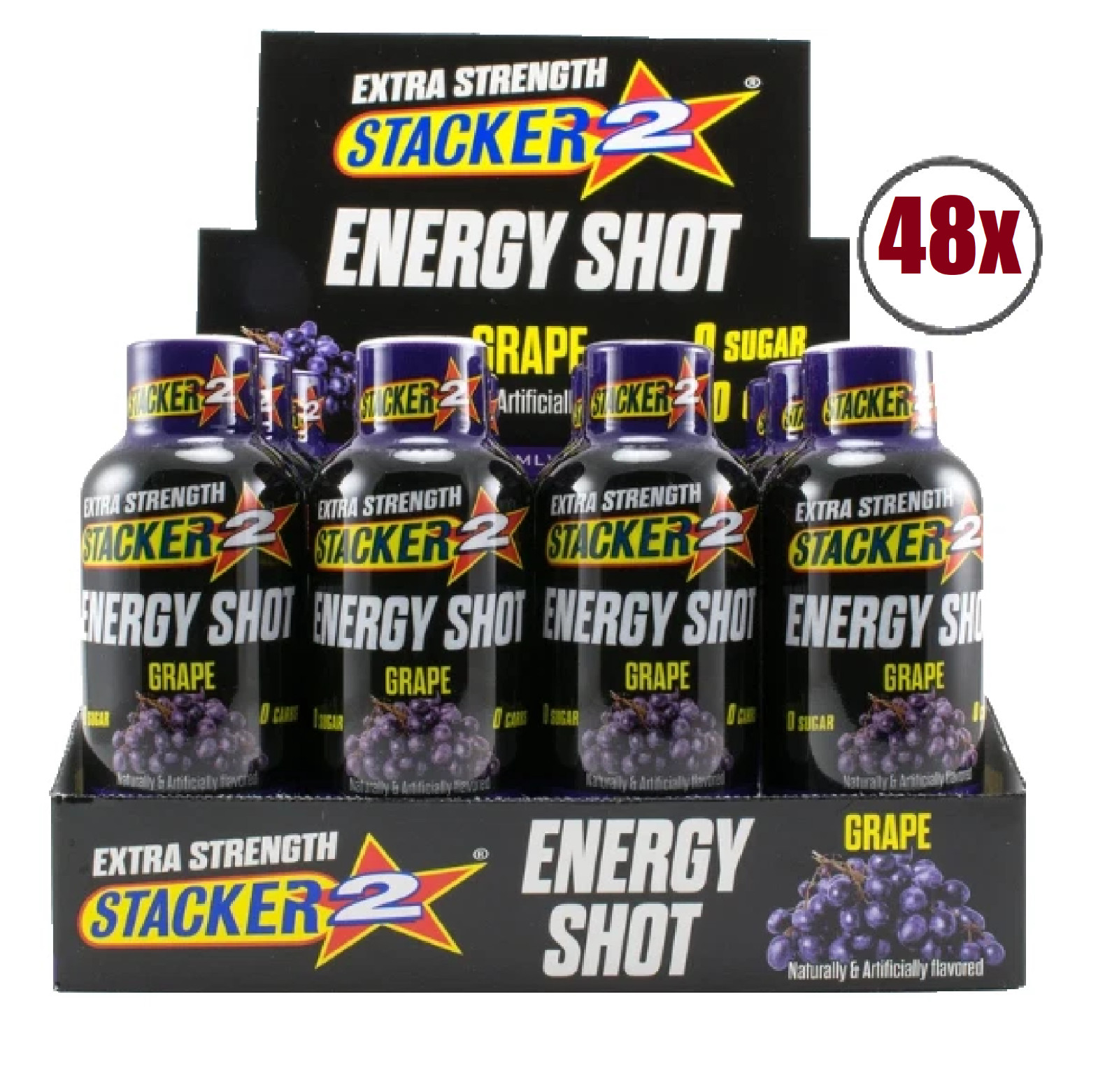48x Bottles Extreme Energy Shot Extra Strength, Grape – 2oz Each