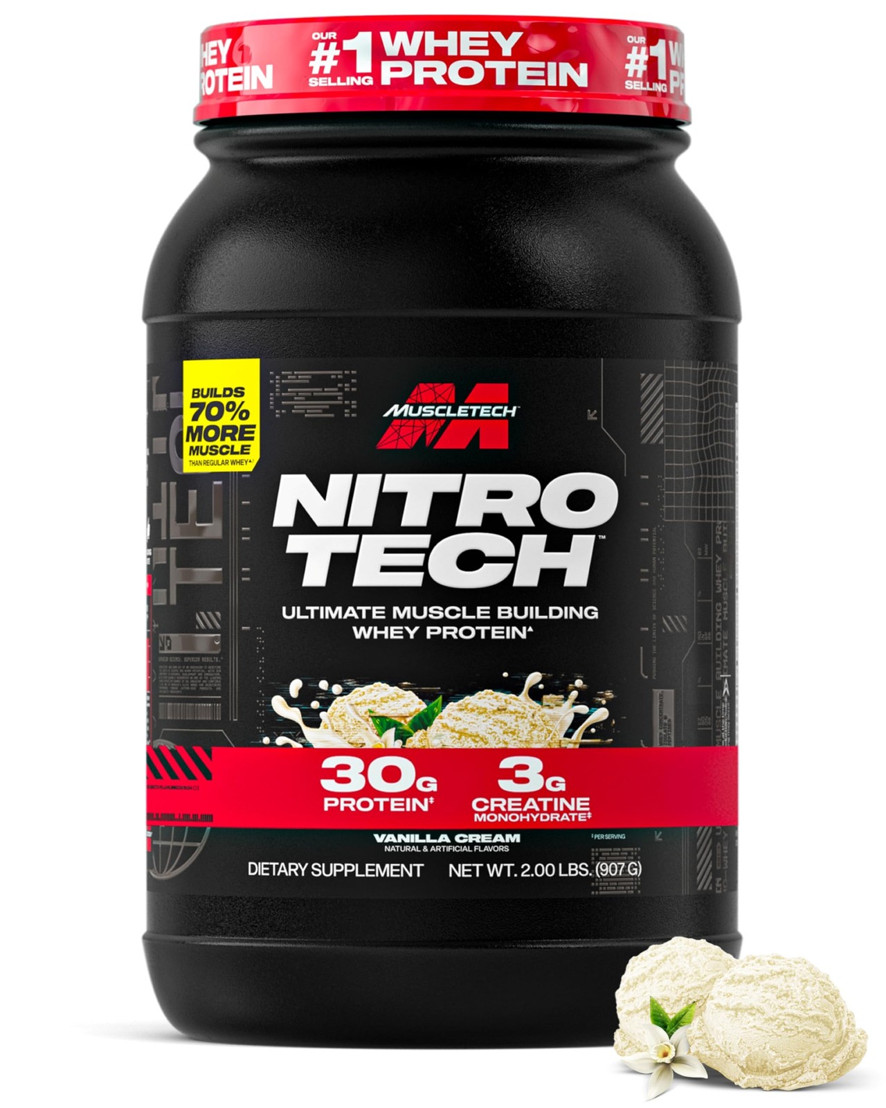 Muscletech Whey Protein Powder (Vanilla 2.2 Pound (22 Servings), Vanilla