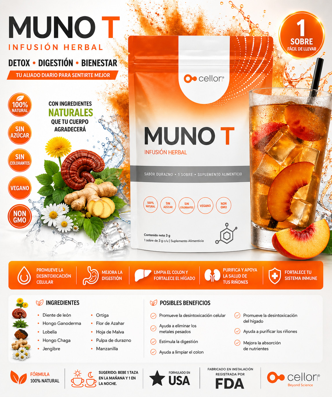 Celion Muno T Herbal Tea 1 Pack Natural Infusion Caffeine Free Tea Bags
