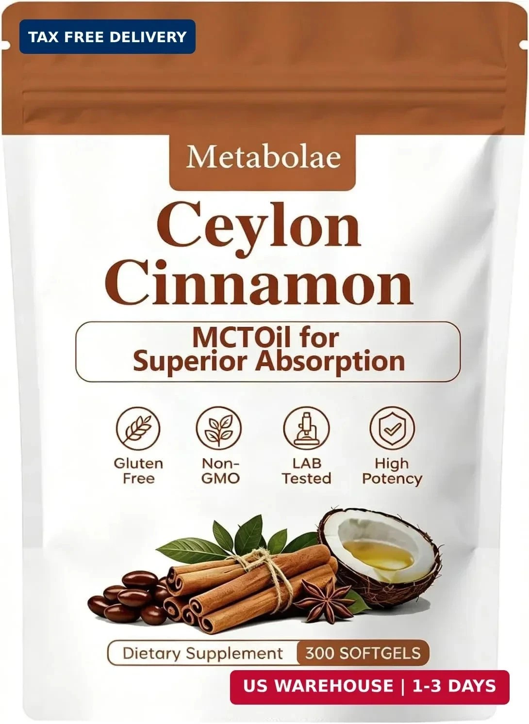 Metabolae Ceylon Cinnamon SoftGels with MCT Oil, Highly Bioavailable Herbal Extr