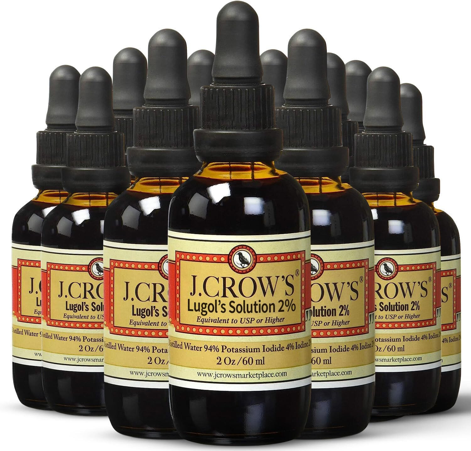 J.CROW’S® Lugol’S Solution of Iodine 2% 2 Oz (12 Bottles) – Premium Iodine & Pot