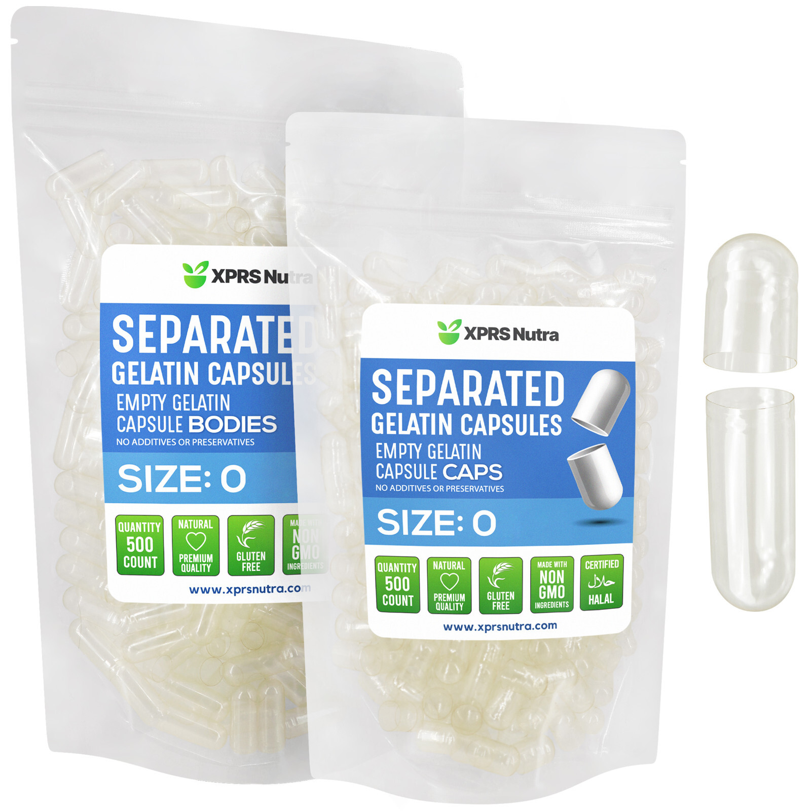 Size 0 Separated Clear Empty Gelatin Capsules Gelcaps Kosher Caps Pills