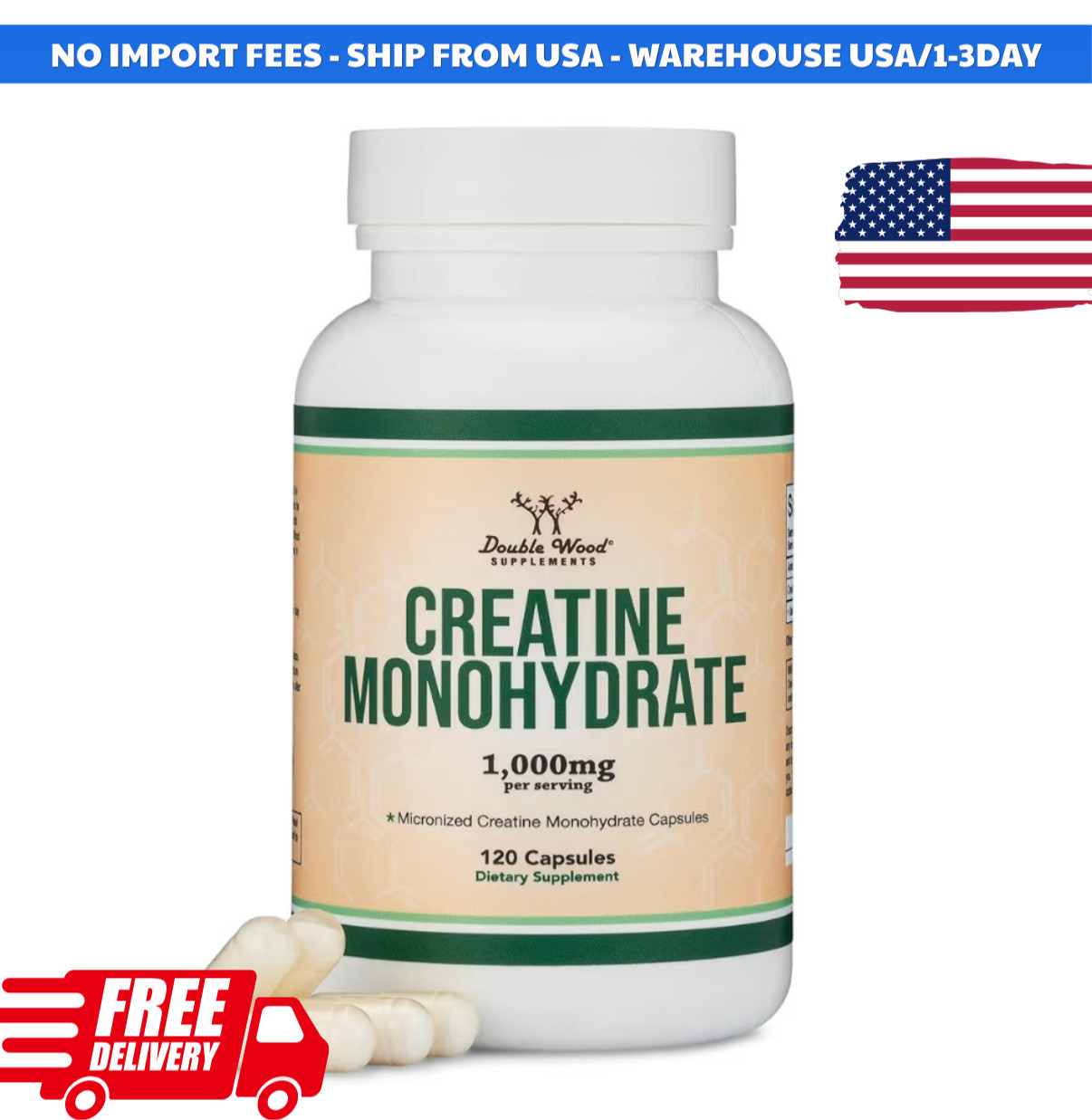 Creatine Pills 1,000Mg per Serving (120 Creatine Capsules) Free Shipping! NEW!..