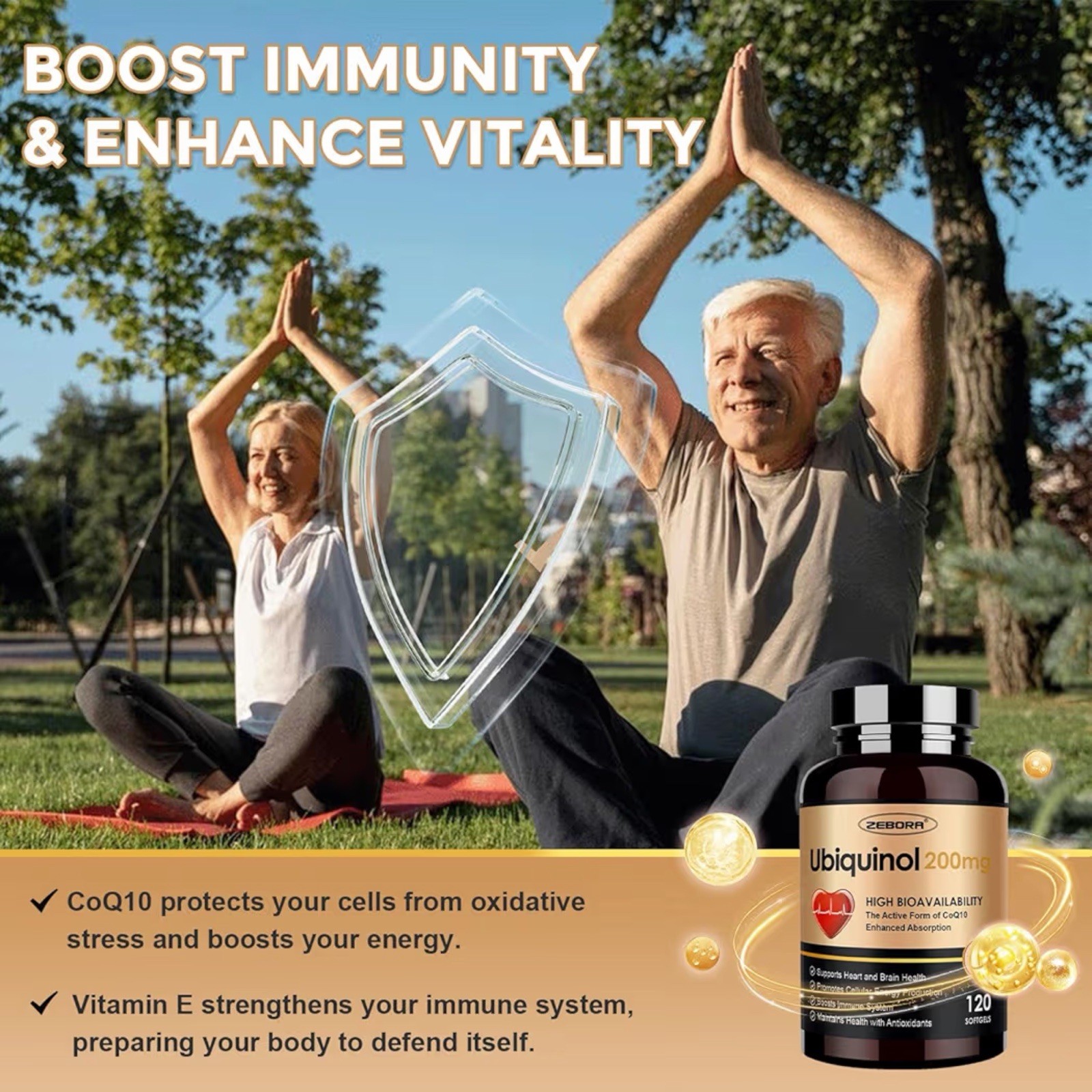 ZEBORA Ubiquinol CoQ10 200mg 120 Softgels 4in1 Heart Energy Antioxidant Gluten