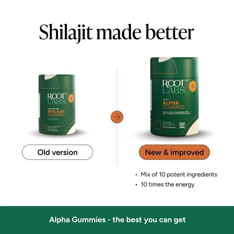 Root Labs 10-1 Alpha Gummies | 4000 mg Pure Shilajit with KSM-66 | 60 Gummies–