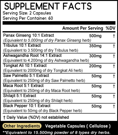Male Testosteron Supplement – Contains Ginseng, Maca, Saw Palmetto 120 Capsules