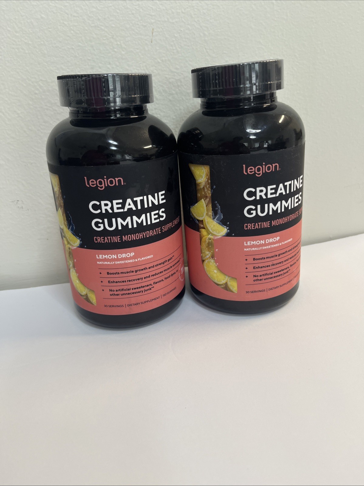 2Pk Legion Creatine Monohydrate Gummies Lemon Drop 5000mg 30 Servings Exp 12/26