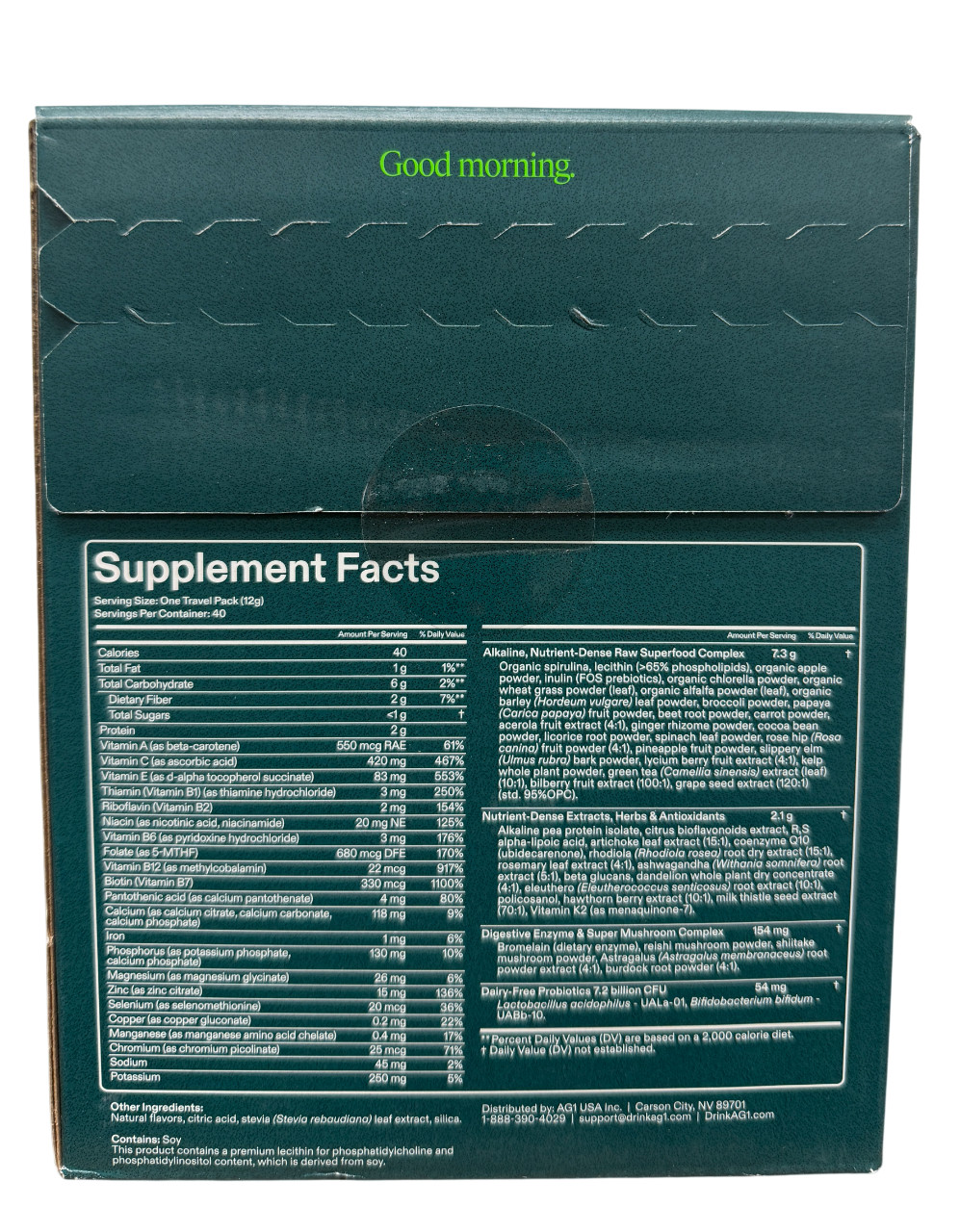 AG1 40ct Daily Foundational Nutrition Travel Packs, Exp:08/26