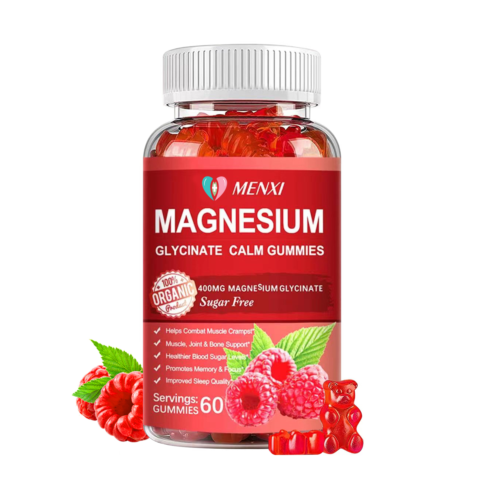 60PCS Magnesium Glycinate Gummies High Strength Muscle Joint Bone Support 400mg